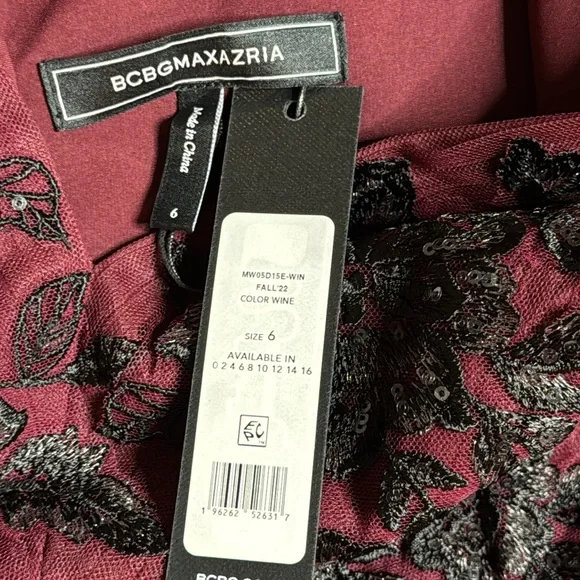 BCBG MAXAZRIA SLEEVELESS WINE TULLE FLORAL LACE APPLIQUÉ FLOOR LENGTH GOWN *NWT* - Picture 14 of 15